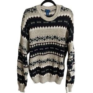 VTG 90s Grandpa Core TownCraft Knitted Outdoor Sweater Multi Pattern Large Tall
